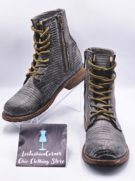 Freebird Women's Gray Textured Leather Manchester Lace-Up Combat Boots Sz 9 2871 - Picture 1 of 16